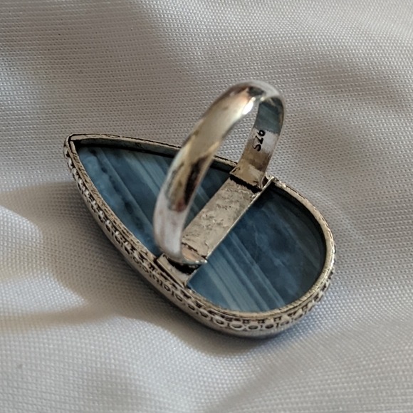 Owhyee Blue Opal Gemstone 925 Sterling Silver Handmade Ring - Picture 3 of 6